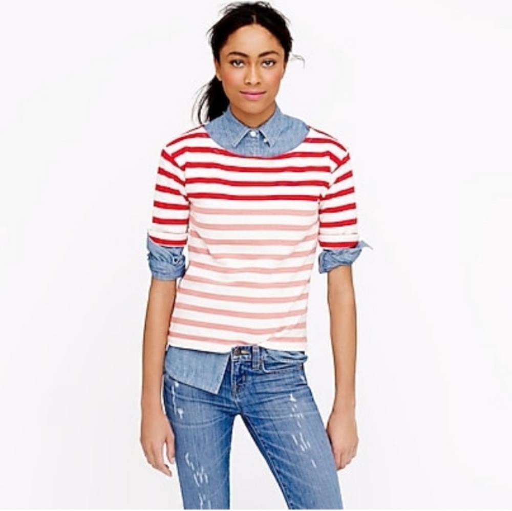J. Crew striped light weight Terry tee red white S